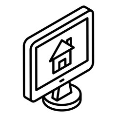 
Online home, house inside screen glyph isometric icon
