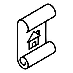 
Home over paper, house plan glyph isometric icon
