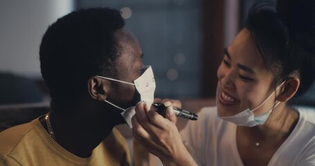 Friends having fun in cafe in post pandemic times