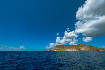 View of the coastline of the Aeolian Island, group of small volcanic islands, located in the...