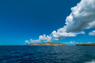 View of the coastline of the Aeolian Island, group of small volcanic islands, located in the...