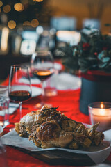 Christmas Lunch with wine and chicken