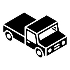 
A logistics truck also known as pickup van icon in glyph isometric style 
