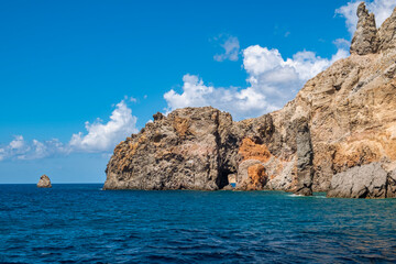Fototapeta premium View of the coastline of the Aeolian Island, group of small volcanic islands, located in the Mediterranean Sea, between the shores of Sicily and Calabria Regions (Southern Italy).