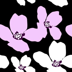 seamless patern   floral background.purple flower on blackground.
