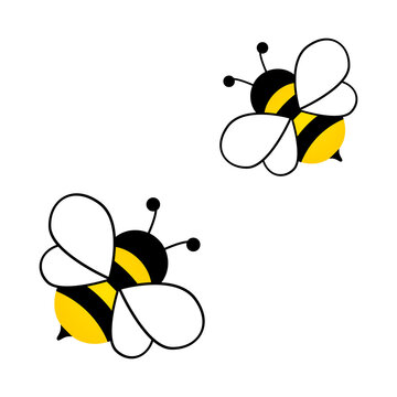 Bees flying. Cartoon bee set icon isolated on the white background