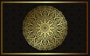 Luxury gold mandala ornate background for wedding invitation, book cover with mandala element style premium vector