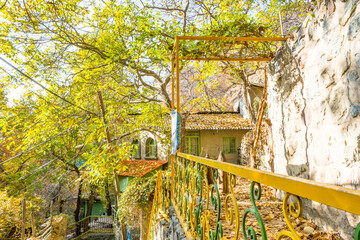  Iranian restaurants covered by golden leaves in entrance of Darband valley of the Tochal mountain. A popular recreational region for Tehran's residents