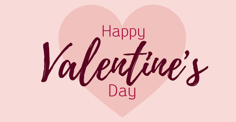 Banner: Happy Valentine's Day. Pink background with a big heart, the text is red. Can be used as background (poster) or greeting card.