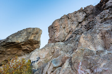 Barren mountain in Darband valley in autumn in the morning against blue sky in the Tochal mountain. A popular recreational region for Tehran's residents