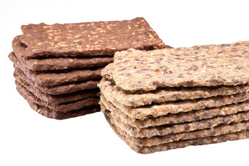 Whole grain crispbread isolated on white background, clipping path