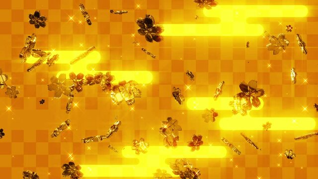 Japanese gold pattern graphic flower symbol particle seamless loop animation