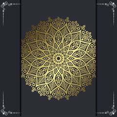 Luxury gold mandala ornate background for wedding invitation, book cover with mandala element style premium vector