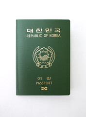 Republic of Korea passport isolated white background.