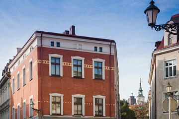 Obraz premium Poland, Upper Silesia, Gliwice, Town Houses in the Centre, Town Hall Tower