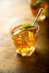 Traditional homemade ice tea with mint