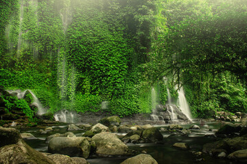 View of a waterfall in a protected forest area in Indonesia in North Bengkulu