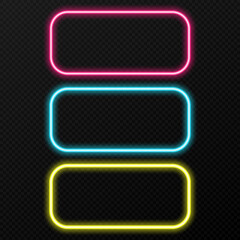 Vector set of neon frames of different colors. Different colors of neon light png. Neon, png frame. Frames for text. Neon lights. Vector image. © Vitaliy