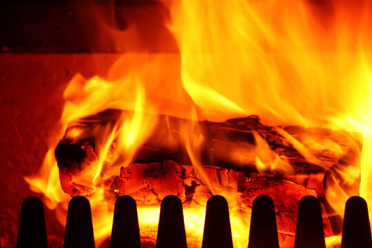 Blazing fire place on a cold evening