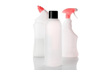 Blank bottle for soap shampoo and mineral cosmetic. Clear plastic cap for sanitizer gel set or...