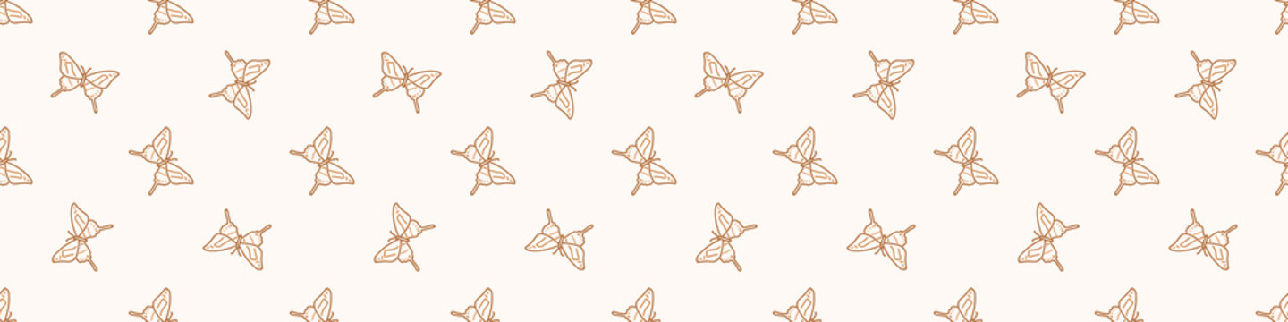 Seamless Background Butterfly Insect Gender Neutral Baby Border Pattern. Simple Whimsical Minimal Earthy 2 Tone Color. Kids Nursery Wildlife Rhopalocera Edging Fashion Trim. 