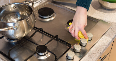 the gas stove is removed with a rag