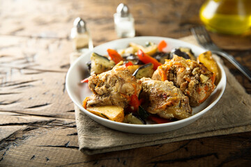 Homemade rabbit roast with vegetables