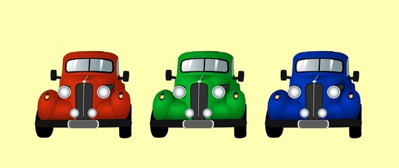 Variants of an old classic car, front view. Vector illustration