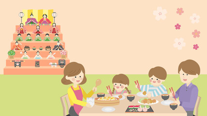 Obraz na płótnie Canvas ひな祭りの日の家族