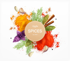 Spices And Herbs Realistic Emblem