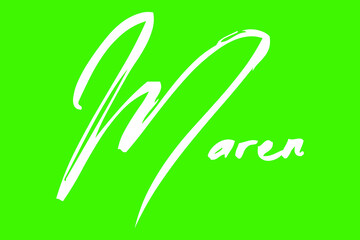 Maren Female Name Brush Calligraphy White Color Text On Green Background