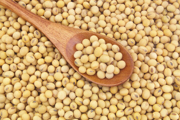 Soy beans with wooden spoon 