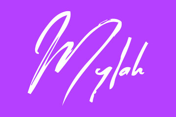 Mylah Female Name Brush Typography White Color Text On Purple Background