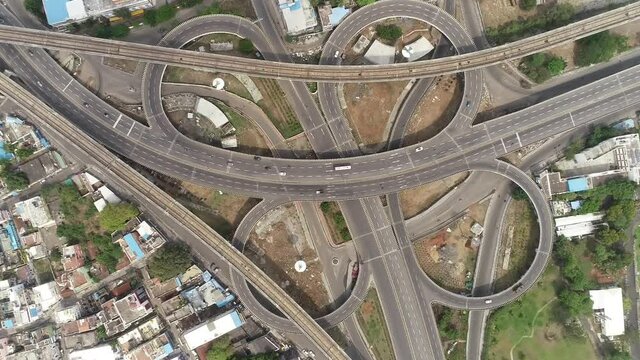 An aerial drone shot of Kathipara Junction Guindy during the COVID-19 lockdown in Chennai, India
