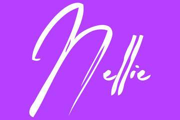 Nellie Female Name Brush Typography White Color Text On Purple Background