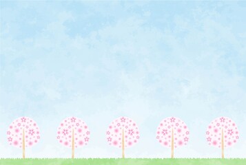 爽やかな手描きの桜の風景素材
