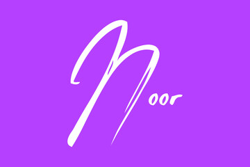 Noor Female Name Brush Typography White Color Text On Purple Background