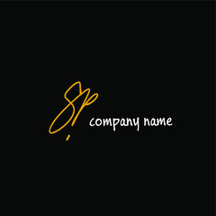 Sp Initial handwriting or handwritten logo for identity. Gold logo with signature and hand-drawn style on black background.