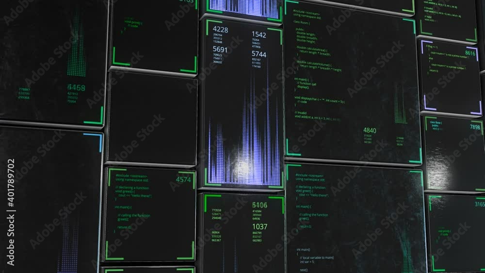 Poster high-tech background with touch panels and digital data. animation. 3d metal panels with touch numer