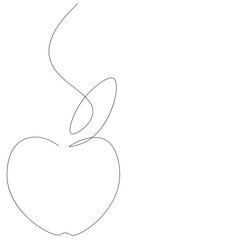 Apple fruit silhouette line drawing, vector illustration