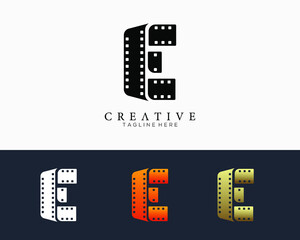 Set of colour letter E logo for strip film vector illustration.