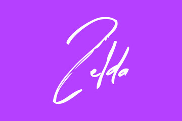 Zelda Female Name Brush Typography White Color Text On Purple Background