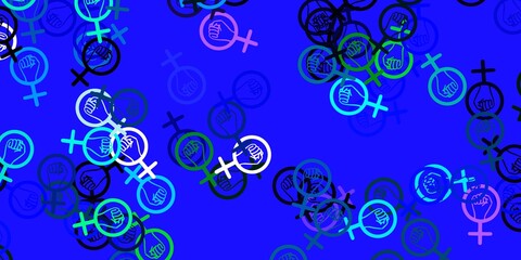 Light Blue, Green vector background with woman symbols.