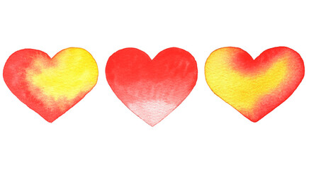 Set of watercolor hearts. Hand drawn illustration isolated on white background. Decorative design elements for Valentine's Day