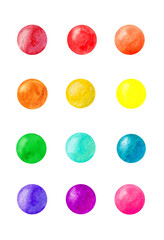 Set of watercolor shapes on white background. Round shapes pattern. Watercolor color balls, spheres.