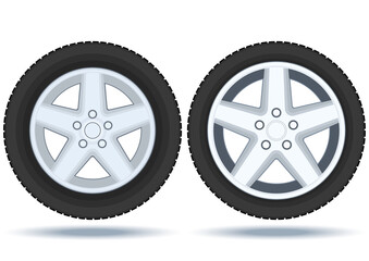 Car wheel, set. Realistic design. Vector illustration on a white background.