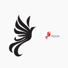 Obraz premium Phoenix flying fire bird vector abstract logo icon design template
