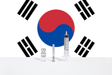 Flag of South Korea illustrating campaign for global vaccination against Covid-19. Epidemic Virus