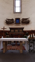 Religous Altar With Bible, Cross And Candles