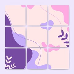 Set of editable square puzzle banner template. Social media post template design. Abstract shape with stripe line and leaf decoration. Usable for social media post, and banners. Flat design vector